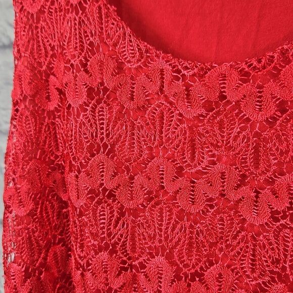 Finn & Clover Red Lace Maxi Dress Sleeveless Sheer Chevron Panel Bohemian Casual - Picture 3 of 10